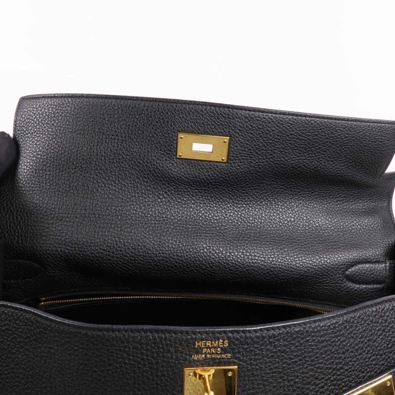 HERMES Togo皮革Kelly40金扣手挽肩背兩用袋Noir-14