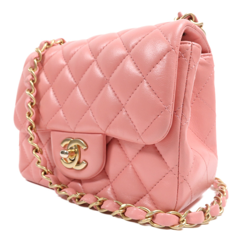 CHANEL 羊皮皮革Mini Classic 17金扣鏈帶肩背袋-2