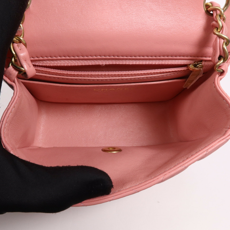 CHANEL 羊皮皮革Mini Classic 17金扣鏈帶肩背袋-4