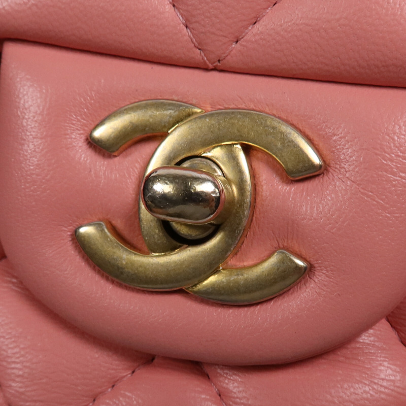 CHANEL 羊皮皮革Mini Classic 17金扣鏈帶肩背袋-7