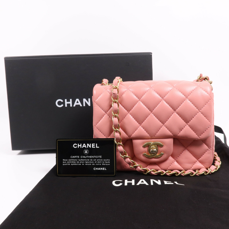 CHANEL 羊皮皮革Mini Classic 17金扣鏈帶肩背袋-9