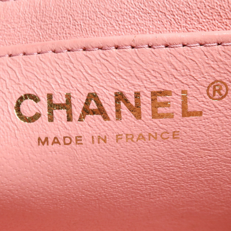 CHANEL 羊皮皮革Mini Classic 17金扣鏈帶肩背袋-16