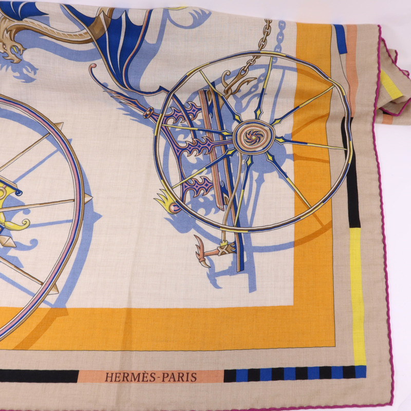 HERMES 絲質/羊絨Scarf 140X140絲巾-9