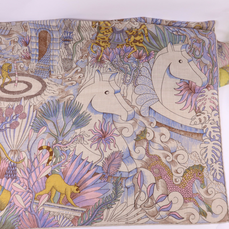 HERMES 絲質/羊絨Scarf 140X140絲巾-9