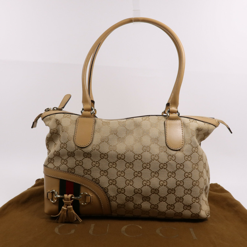 GUCCI 帆布Hand Bag金扣肩背袋-8