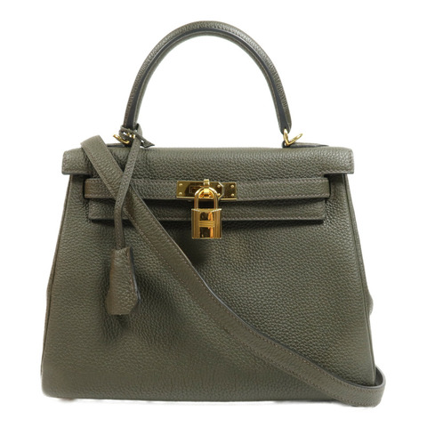 HERMES Togo皮革Kelly 25金扣手挽肩背兩用袋Vert de Gris