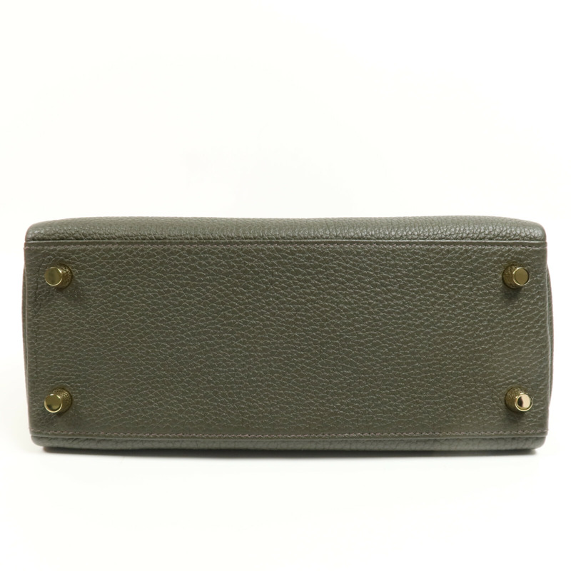 HERMES Togo皮革Kelly 25金扣手挽肩背兩用袋Vert de Gris-3