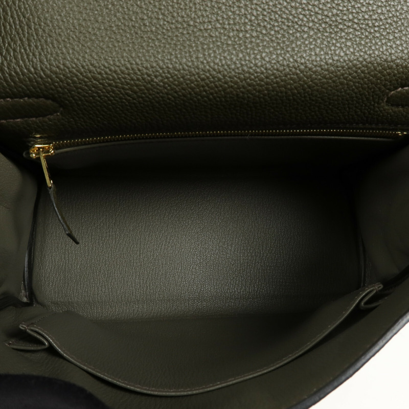 HERMES Togo皮革Kelly 25金扣手挽肩背兩用袋Vert de Gris-4