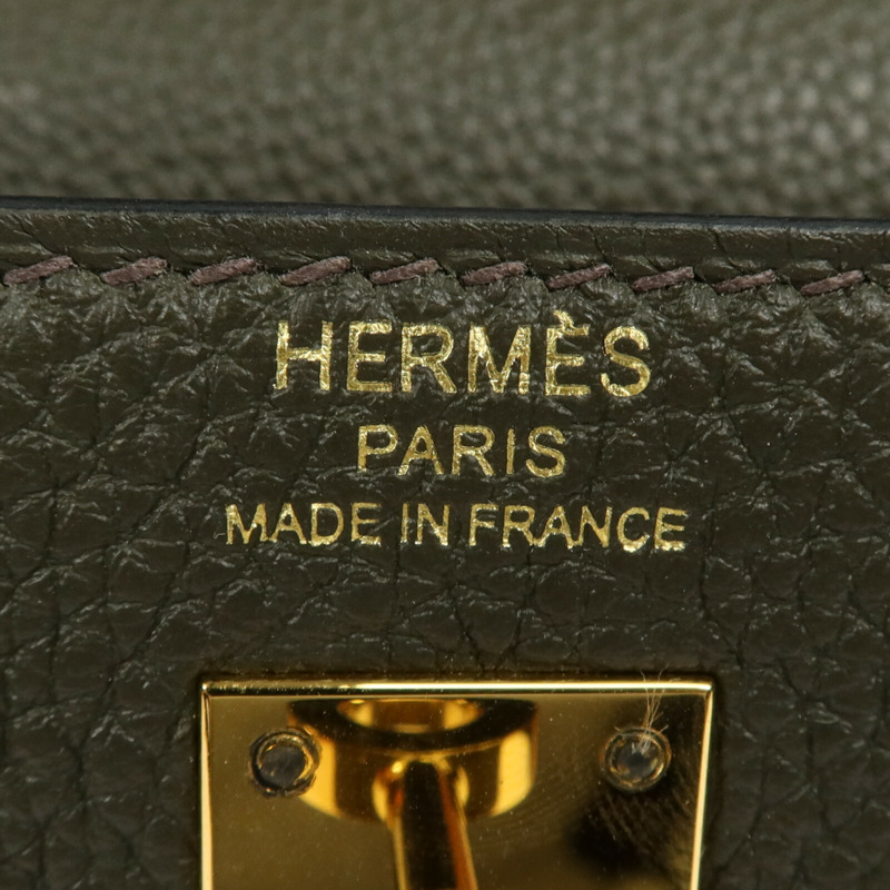 HERMES Togo皮革Kelly 25金扣手挽肩背兩用袋Vert de Gris-5