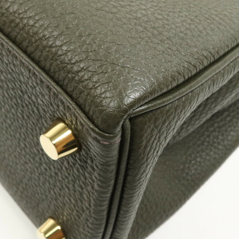 HERMES Togo皮革Kelly 25金扣手挽肩背兩用袋Vert de Gris-8