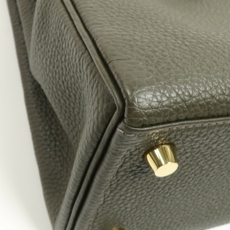 HERMES Togo皮革Kelly 25金扣手挽肩背兩用袋Vert de Gris-9