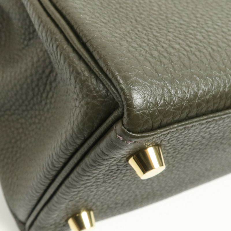 HERMES Togo皮革Kelly 25金扣手挽肩背兩用袋Vert de Gris-11
