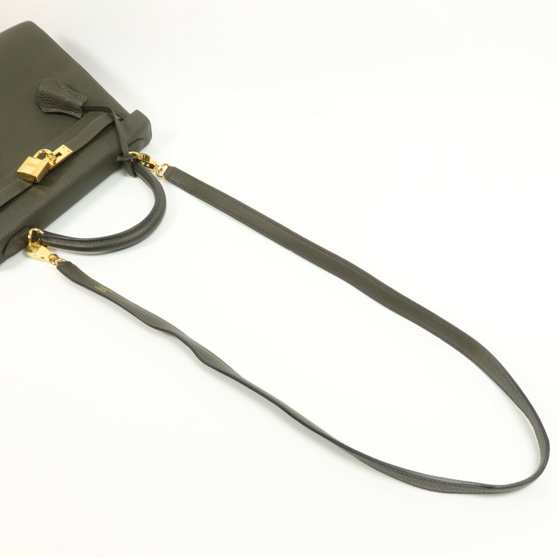 HERMES Togo皮革Kelly 25金扣手挽肩背兩用袋Vert de Gris-13