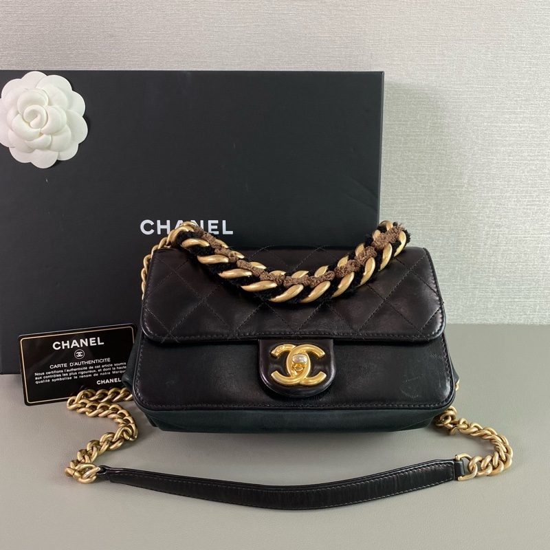 Chanel 黑金 牛皮 大都會風琴包|98新 23開 有卡|能裝好背|氣質經典款-0