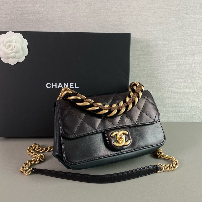 Chanel 黑金 牛皮 大都會風琴包|98新 23開 有卡|能裝好背|氣質經典款-1