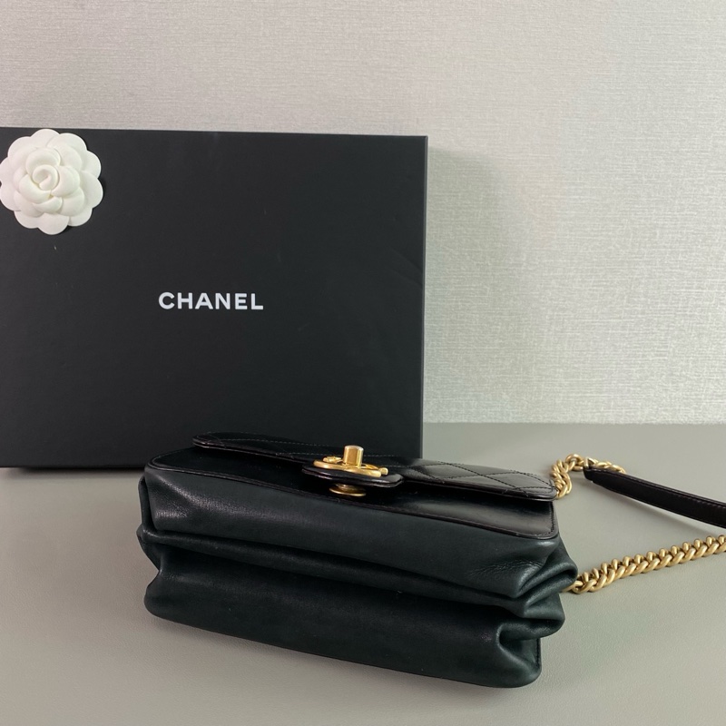 Chanel 黑金 牛皮 大都會風琴包|98新 23開 有卡|能裝好背|氣質經典款-5