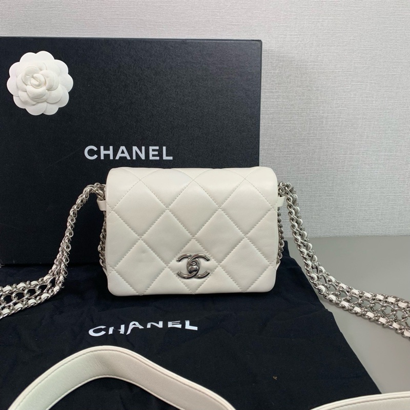 Chanel 新款瀑布鏈 方胖子豆腐包|98新 芯片款|立體版型|層次鏈條|氣質時髦兼具-0
