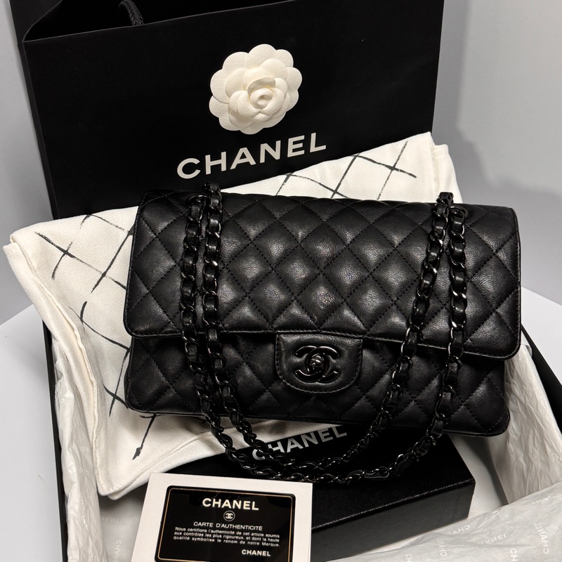 （99新閒置品💝） Chanel CF25牛皮 “so black” 限量款 專櫃40萬以上-0