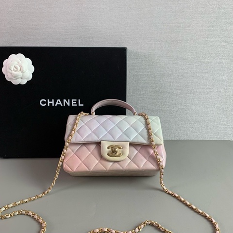 Chanel 22P 幻彩漸變粉 手柄 CF 大 mini｜98新 芯片款｜超稀有粉色｜收藏級夢幻包