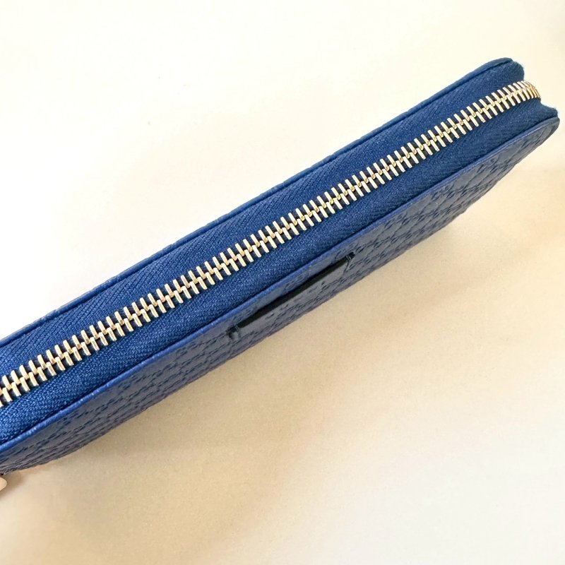 GUCCI 壓紋 牛皮 藍色 logo 12卡 拉鍊 長夾 449391-6