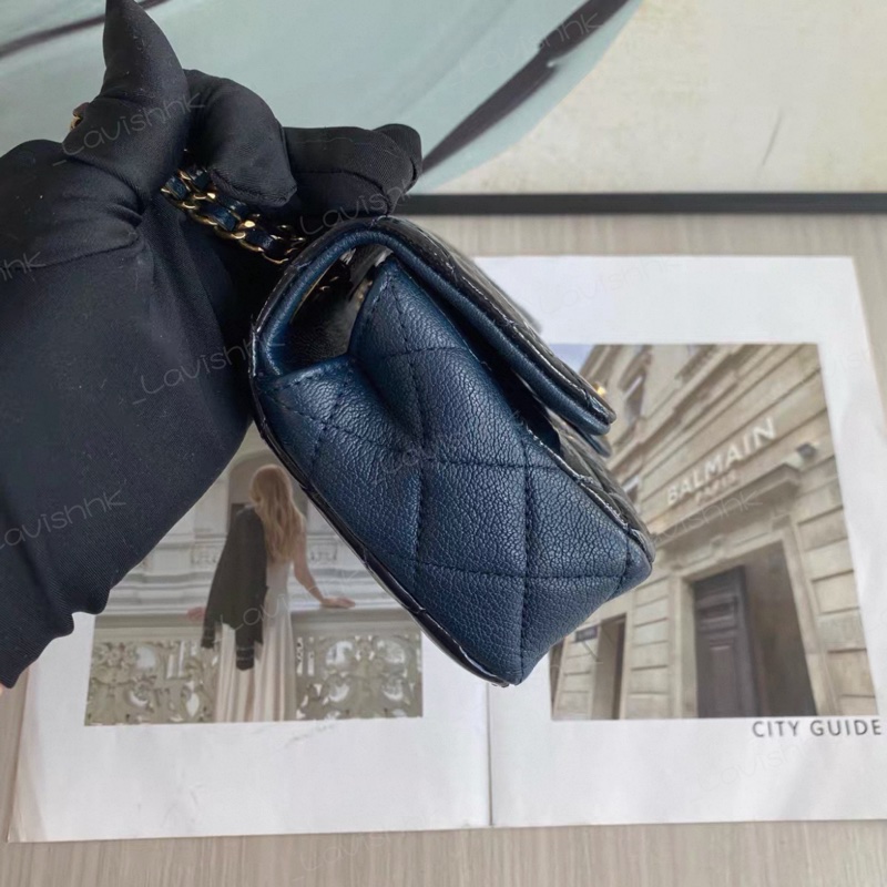 Chanel 深藍色漆皮拼皮 大mini斜挎鏈條包-4