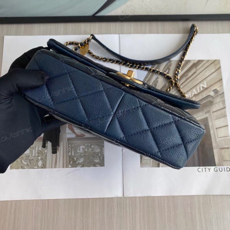 Chanel 深藍色漆皮拼皮 大mini斜挎鏈條包-5