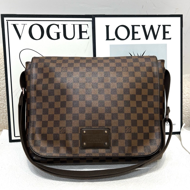 LV 布魯克林經典棕色棋盤 District公文包男士單肩包斜挎包 可調節肩帶 底長約34-0