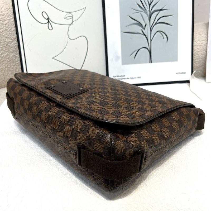 LV 布魯克林經典棕色棋盤 District公文包男士單肩包斜挎包 可調節肩帶 底長約34-4