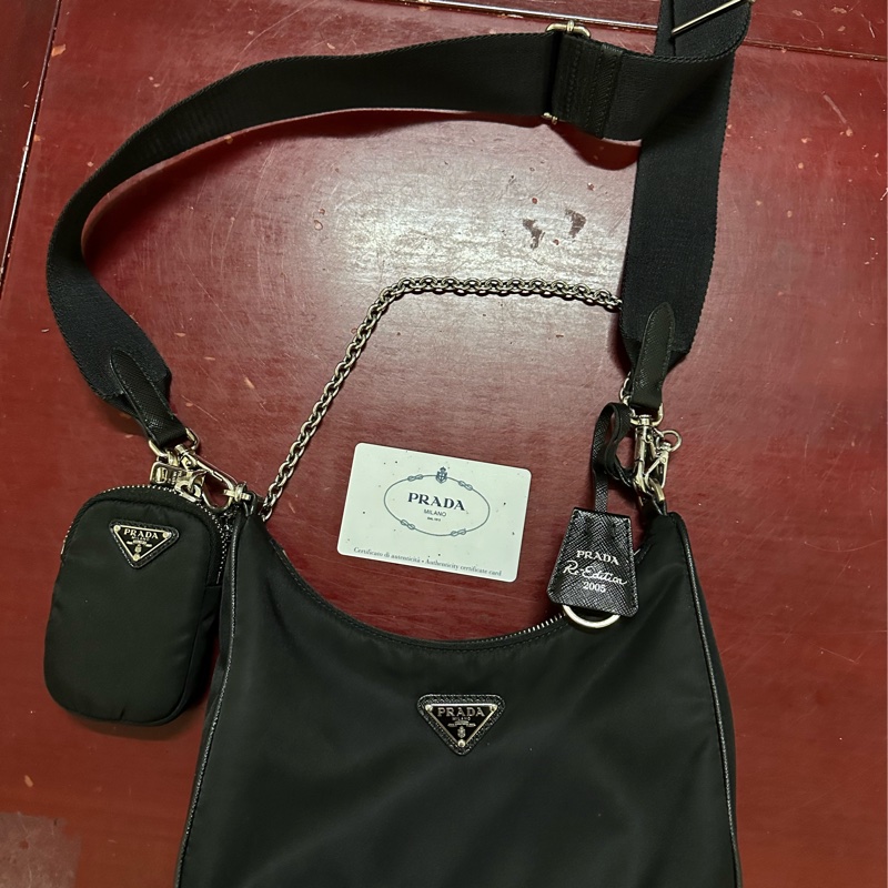 ［二手］Prada 三合一 尼龍黑色肩背包 hobo包-1