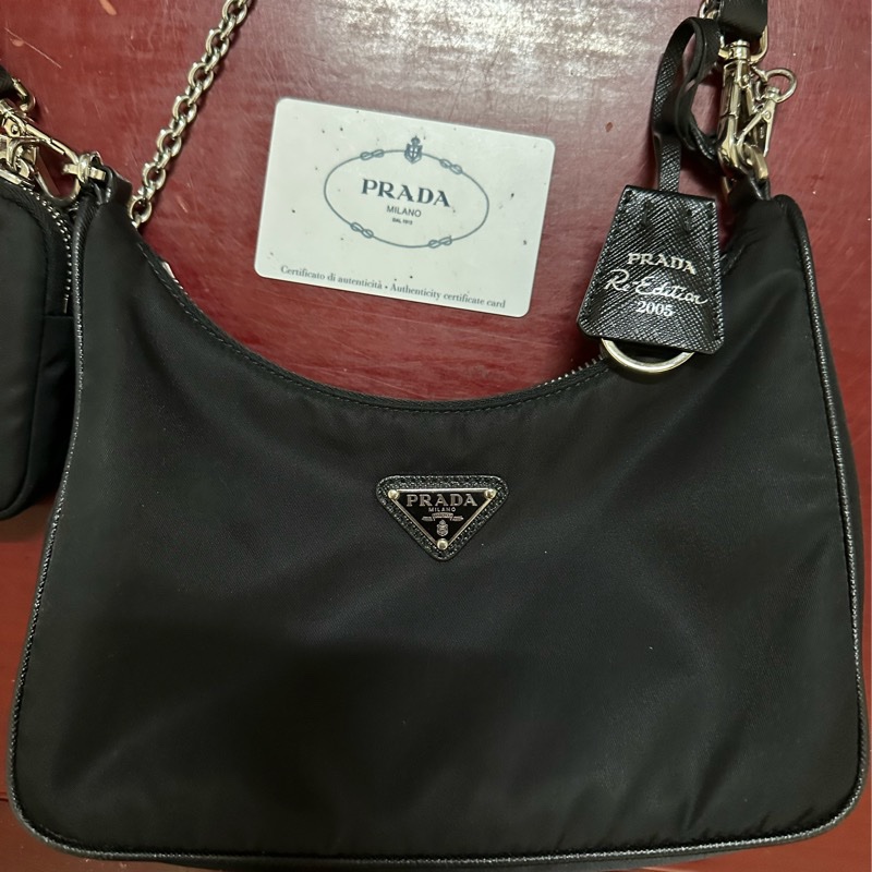 ［二手］Prada 三合一 尼龍黑色肩背包 hobo包-13