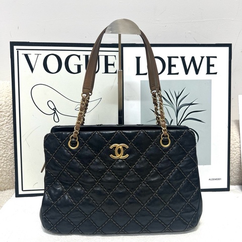 Chanel 復古拼色 外縫線托特tote單肩包 底長約33