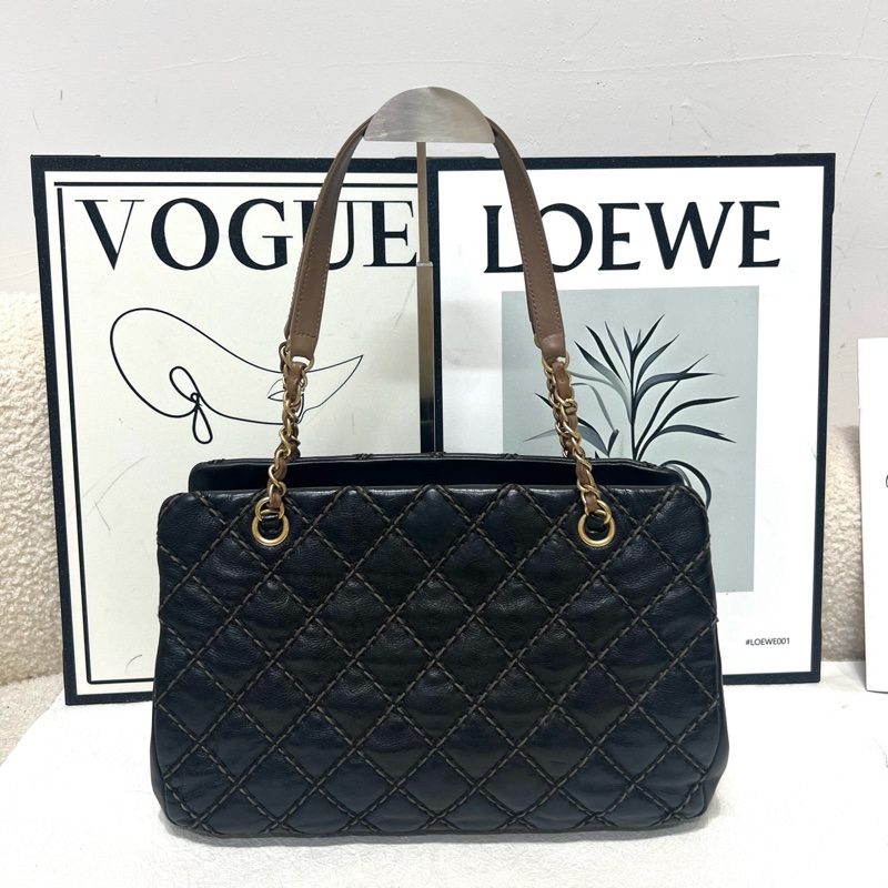 Chanel 復古拼色 外縫線托特tote單肩包 底長約33-1