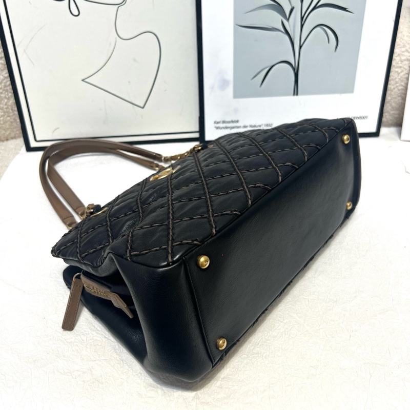 Chanel 復古拼色 外縫線托特tote單肩包 底長約33-3