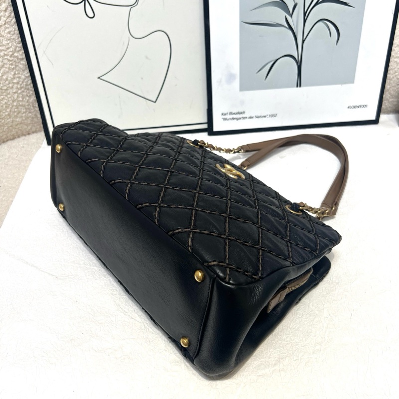 Chanel 復古拼色 外縫線托特tote單肩包 底長約33-4