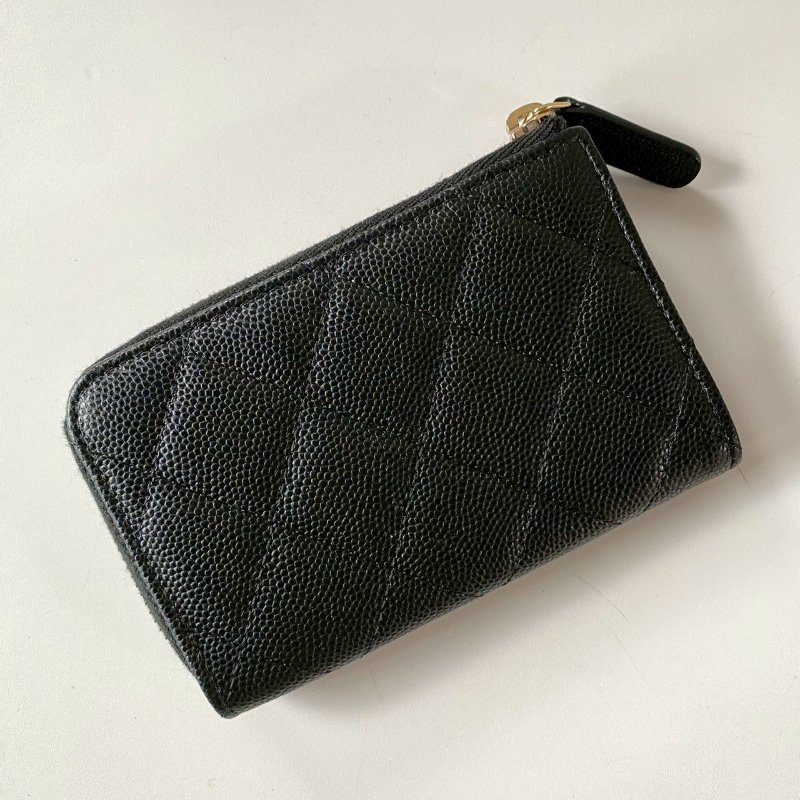 CHANEL 黑色 荔枝牛皮 金色 金屬絲紋 大CC 拉鍊 鑰匙 卡包 零錢包 桃紅色內裡-2