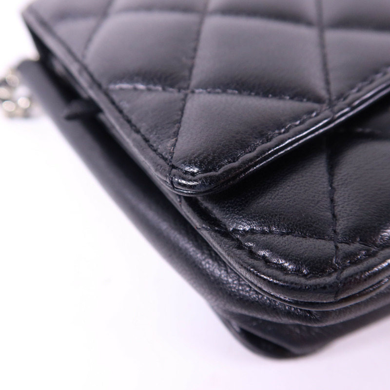 CHANEL 羊皮皮革WOC Wallet On Chain銀扣鏈帶肩背袋-15