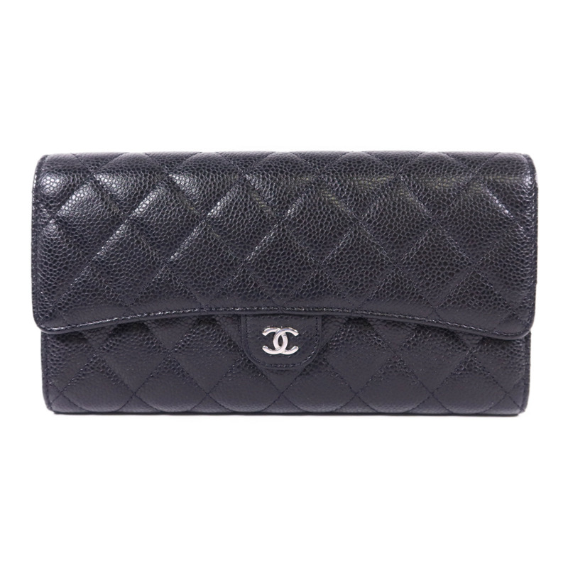 CHANEL 牛皮皮革Long Bifold Wallet銀扣長錢包-0