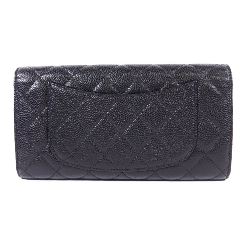 CHANEL 牛皮皮革Long Bifold Wallet銀扣長錢包-1
