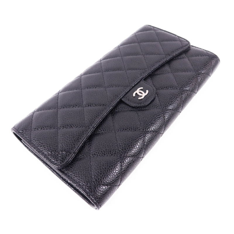 CHANEL 牛皮皮革Long Bifold Wallet銀扣長錢包-2