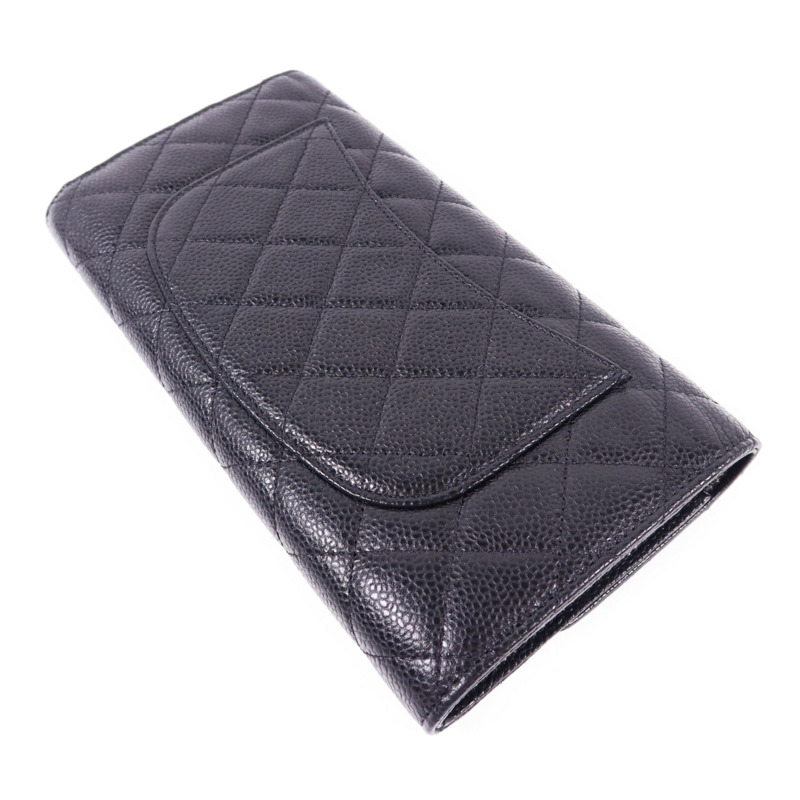 CHANEL 牛皮皮革Long Bifold Wallet銀扣長錢包-3