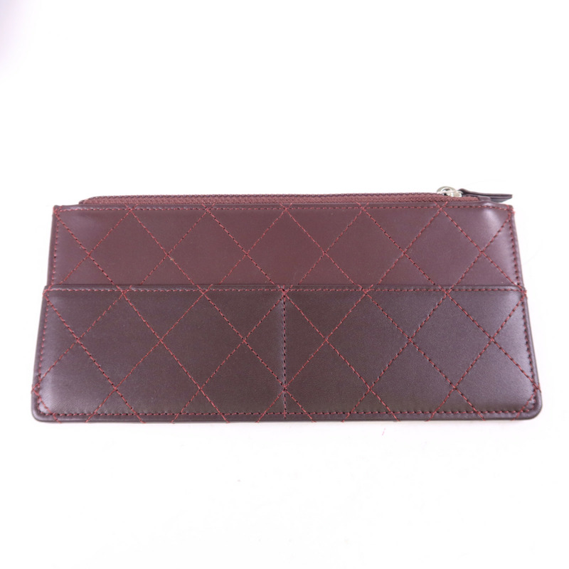 CHANEL 牛皮皮革Long Bifold Wallet銀扣長錢包-12
