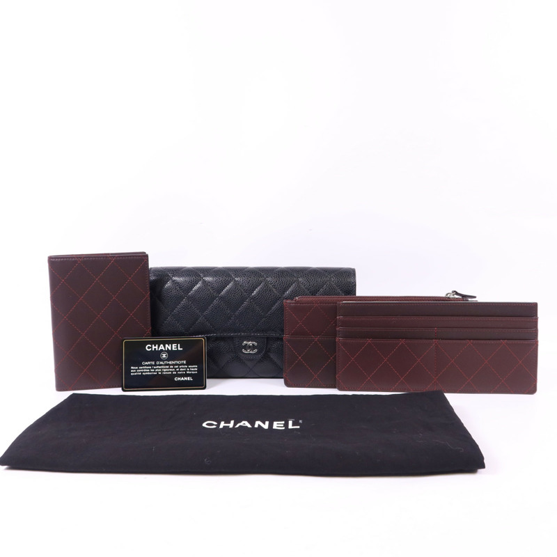 CHANEL 牛皮皮革Long Bifold Wallet銀扣長錢包-21