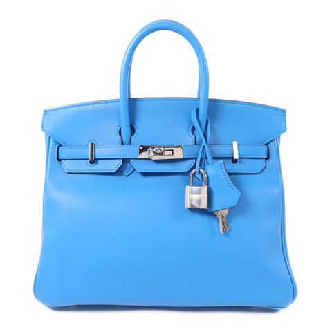 HERMES Swift皮革Birkin 25銀扣手挽袋Bleu Frida