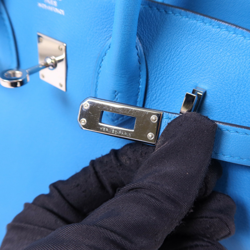 HERMES Swift皮革Birkin 25銀扣手挽袋Bleu Frida-8