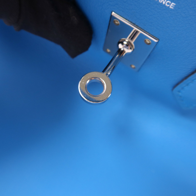 HERMES Swift皮革Birkin 25銀扣手挽袋Bleu Frida-10