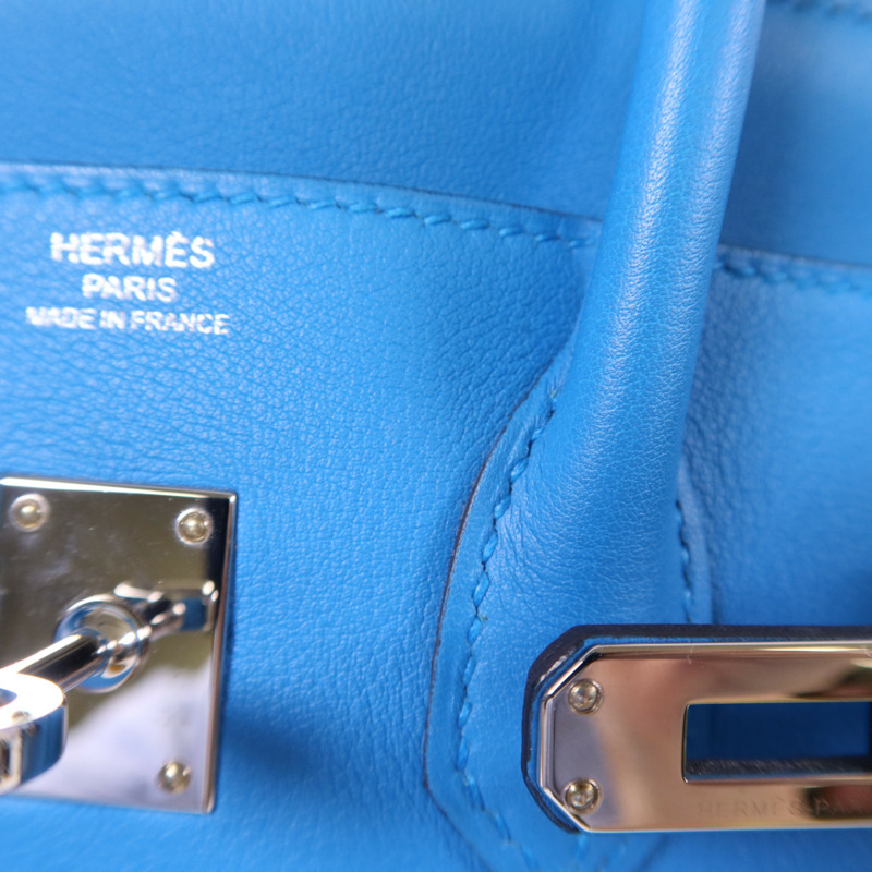 HERMES Swift皮革Birkin 25銀扣手挽袋Bleu Frida-17