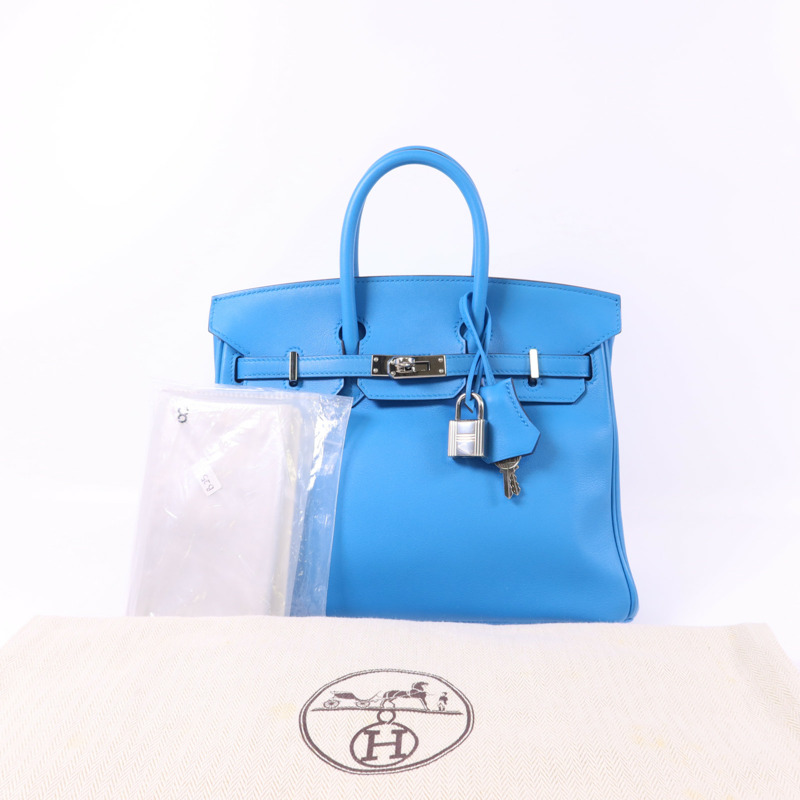 HERMES Swift皮革Birkin 25銀扣手挽袋Bleu Frida-18