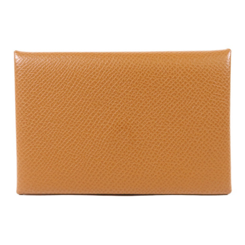 HERMES Epsom皮革Calvi Card Case銀扣卡片套Gold
