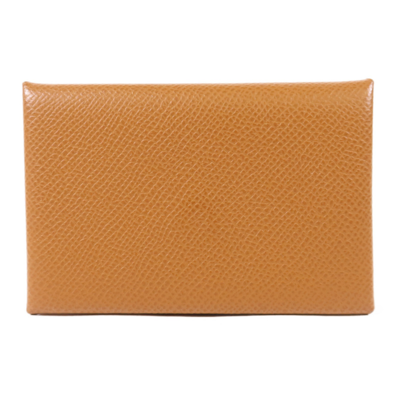 HERMES Epsom皮革Calvi Card Case銀扣卡片套Gold-0