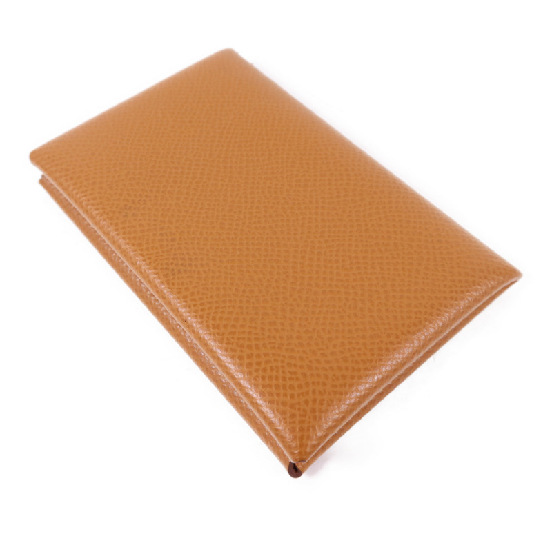 HERMES Epsom皮革Calvi Card Case銀扣卡片套Gold-3